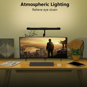 Led Desk Lamp with Clamp, Architect Desk Lamp for Home Office with Atmosphere Lighting, 24W Ultra Bright Auto Dimming Computer Light Stepless Dimming and Tempering LED Table Light