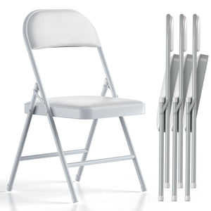 4 Pack Folding Chairs with Padded Vinyl Cushion Chairs with Comfortable Cushion and Durable Steel Frame for Home and Office, for Indoor and Outdoor Events (White, Vinyl)