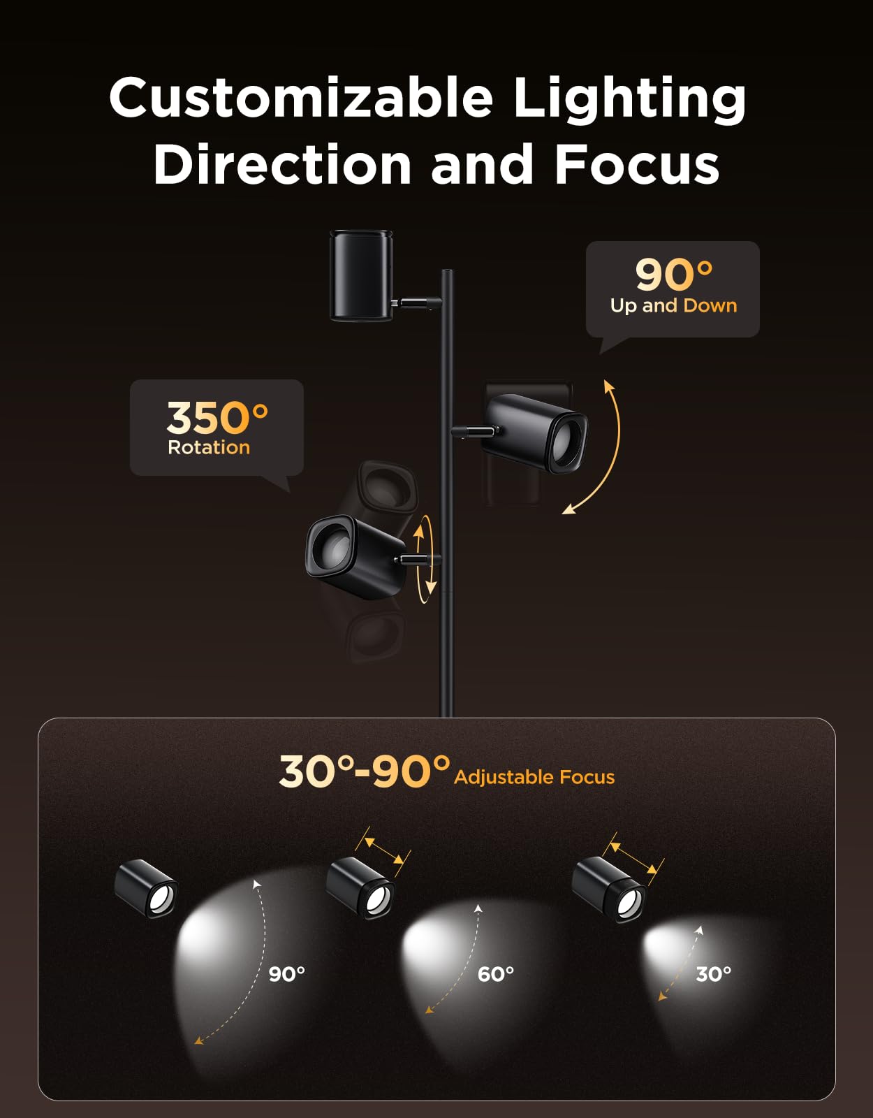 Tree Floor Lamp Compatible with Matter, 3 Rotatable Lights with LuminBlend Technology, Standing Lamp with 64 Dynamic Scenes, Music Sync, Ideal Floor Lamp for Living Room, Bedroom, Office