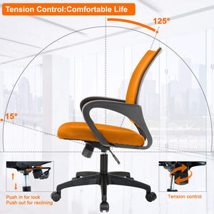Ergonomic Office Chair | Mid-Back Swivel Desk Chair | Breathable Backrest & Lumbar Support | Adjustable Height | Sponge Seat | Rolling Wheels | Orange | for Adults & Women | Pack of 2