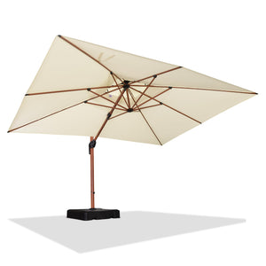 10' X 13' Double Top Deluxe Wood Pattern Rectangle Patio Umbrella Offset Hanging Umbrella Outdoor Market Umbrella Garden Umbrella, Cream
