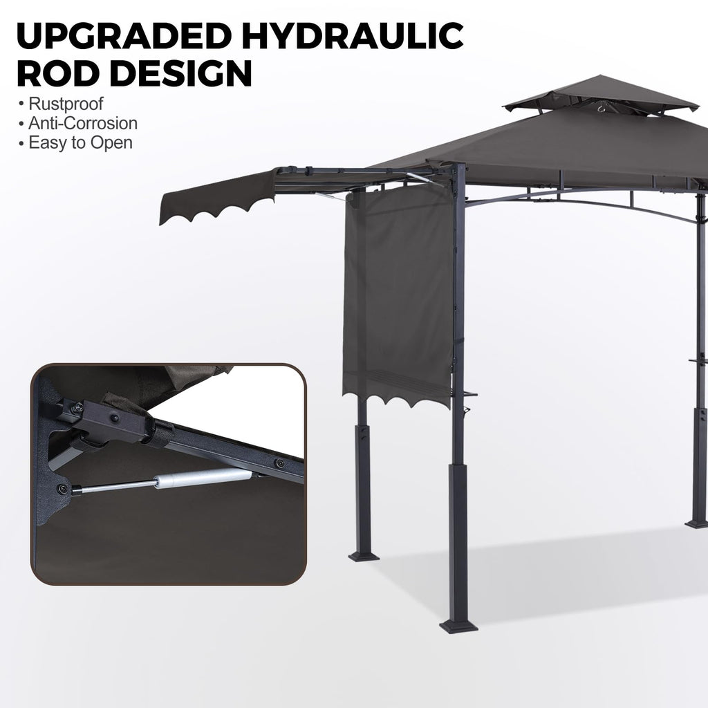 Grill Gazebo with 2 Side Awnings - 14x5 Outdoor BBQ Canopy Shelter with 2 Led Lights for Patio Backyard Grilling (Dark Gray)