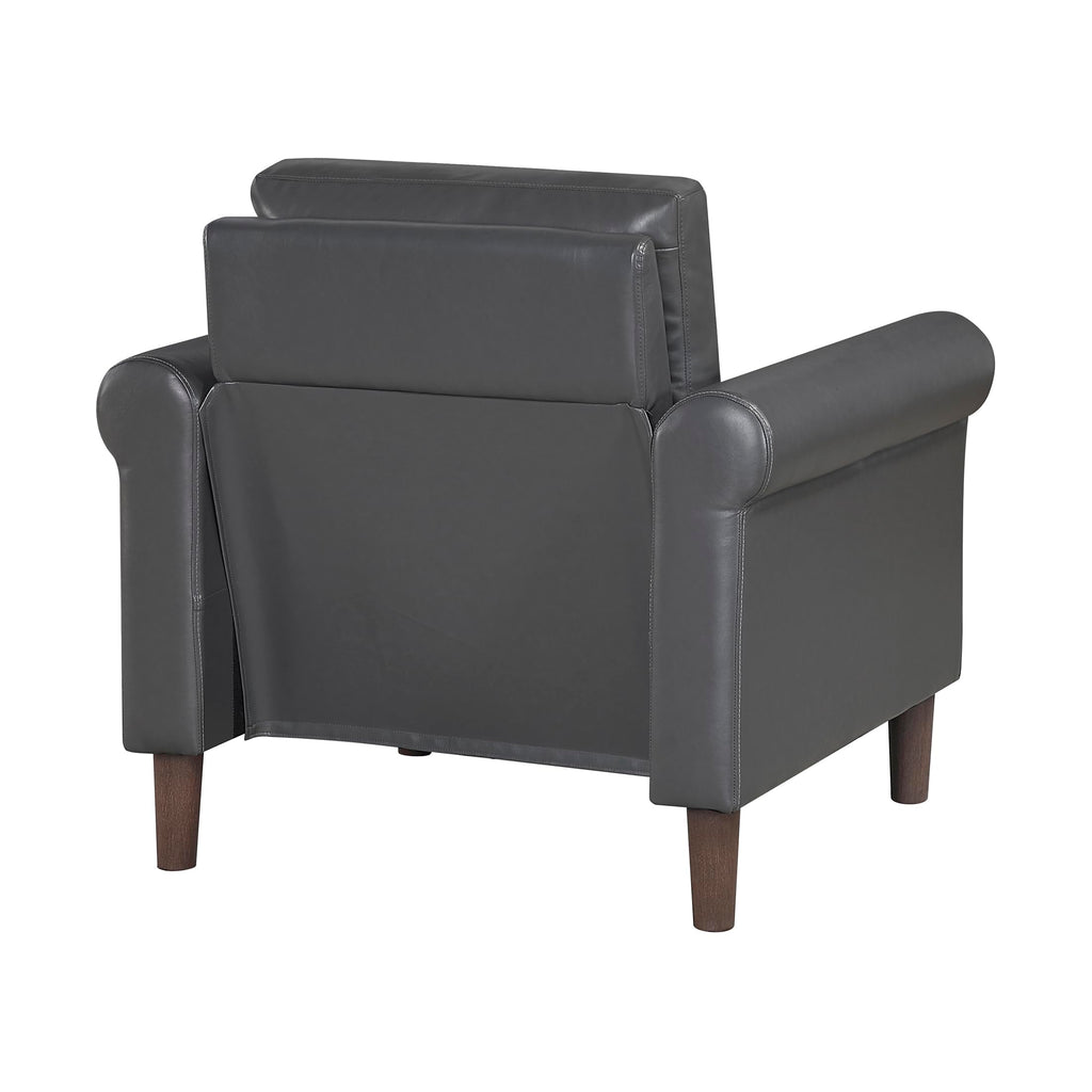35" W Living Room Accent Chair, Faux Leather Upholstered Armchair with Rolled Arms & Wood-Look Feet, Traditional Single Sofa Chair for Living Room, Bedroom or Office - Dark Gray