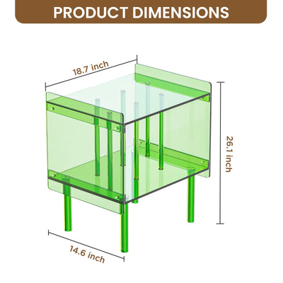 Acrylic Side End Table Record Player Stand with Vinyl Storage – Modern Turntable Table with Record Holder, Clear Side Table for Living Room, Bedroom, Small Spaces – Green, 18.7