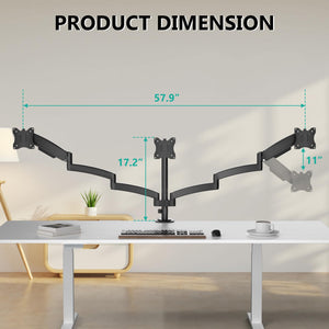 Triple Monitor Mount, 3 Monitor Desk Mount for Screens 13-33 Inch, Multiple Monitors Stand with Tilt, Swivel, Rotation, Mounting Holes 75/100 mm, Black