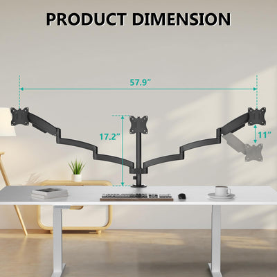 Triple Monitor Mount, 3 Monitor Desk Mount for Screens 13-33 Inch, Multiple Monitors Stand with Tilt, Swivel, Rotation, Mounting Holes 75/100 mm, Black