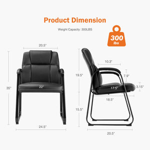 Waiting Room Guest Chair Set of 8, Leather Stationary Office Reception Chairs No Wheel, Comfy Padded Arms and Seld Base, for Conference Room Lobby Home Desk Bedroom Elderly, Black