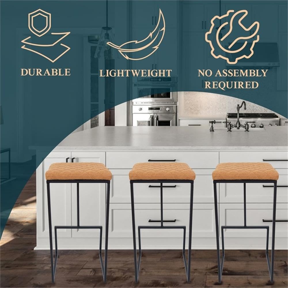 Counter Height Bar Stool, Modern Backless Bar Stool for Kitchen Island & Home Bar, Faux Leather Upholstered Seat with Metal Frame, Industrial Style Counter Stool, Brown