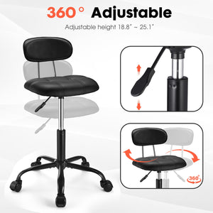 Square Rolling Stool with Backrest Height Adjustable Chair Swivel Drafting Chair Stool Chair with Wheels Stable Base Foot Black