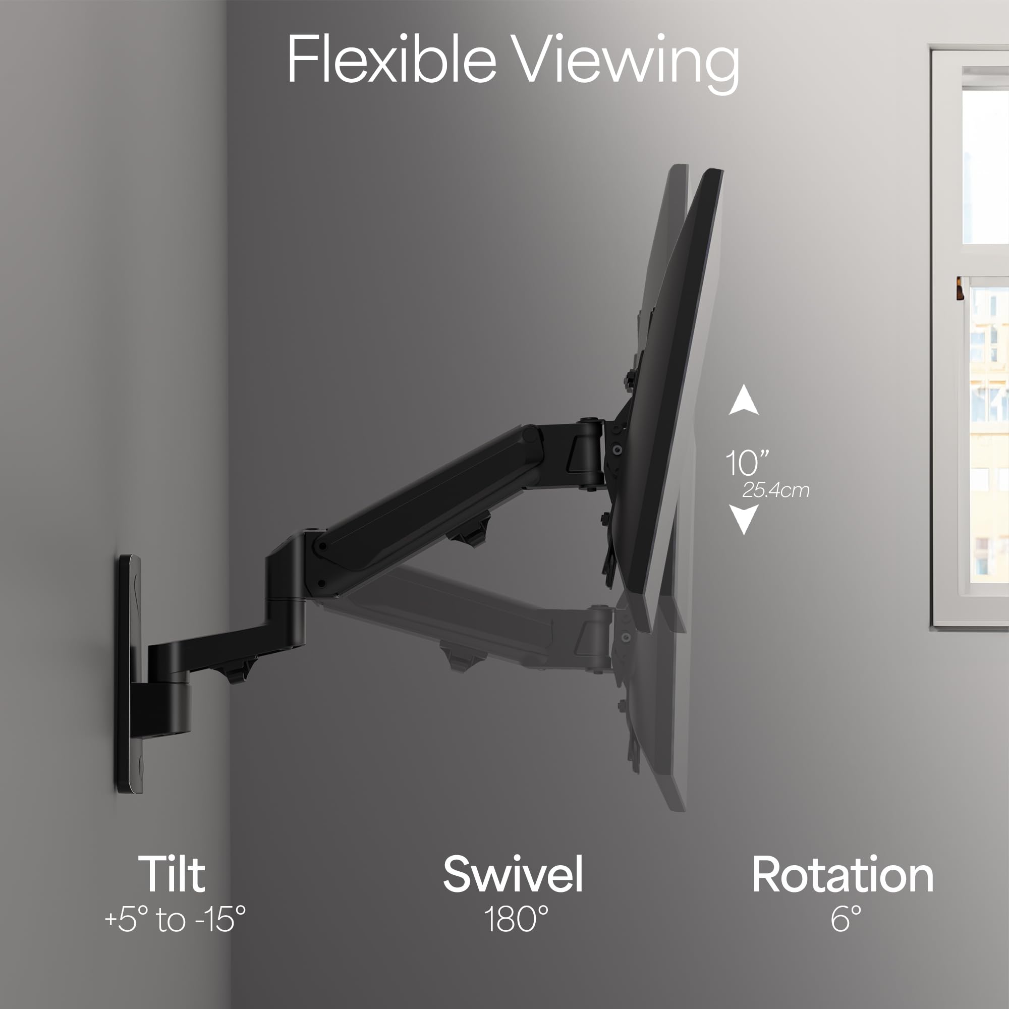 Premium Aluminum Single TV Wall Mount for 23 to 43 inch Screens, Adjustable Arm, Fits up to VESA 200x200, MOUNT-G200B
