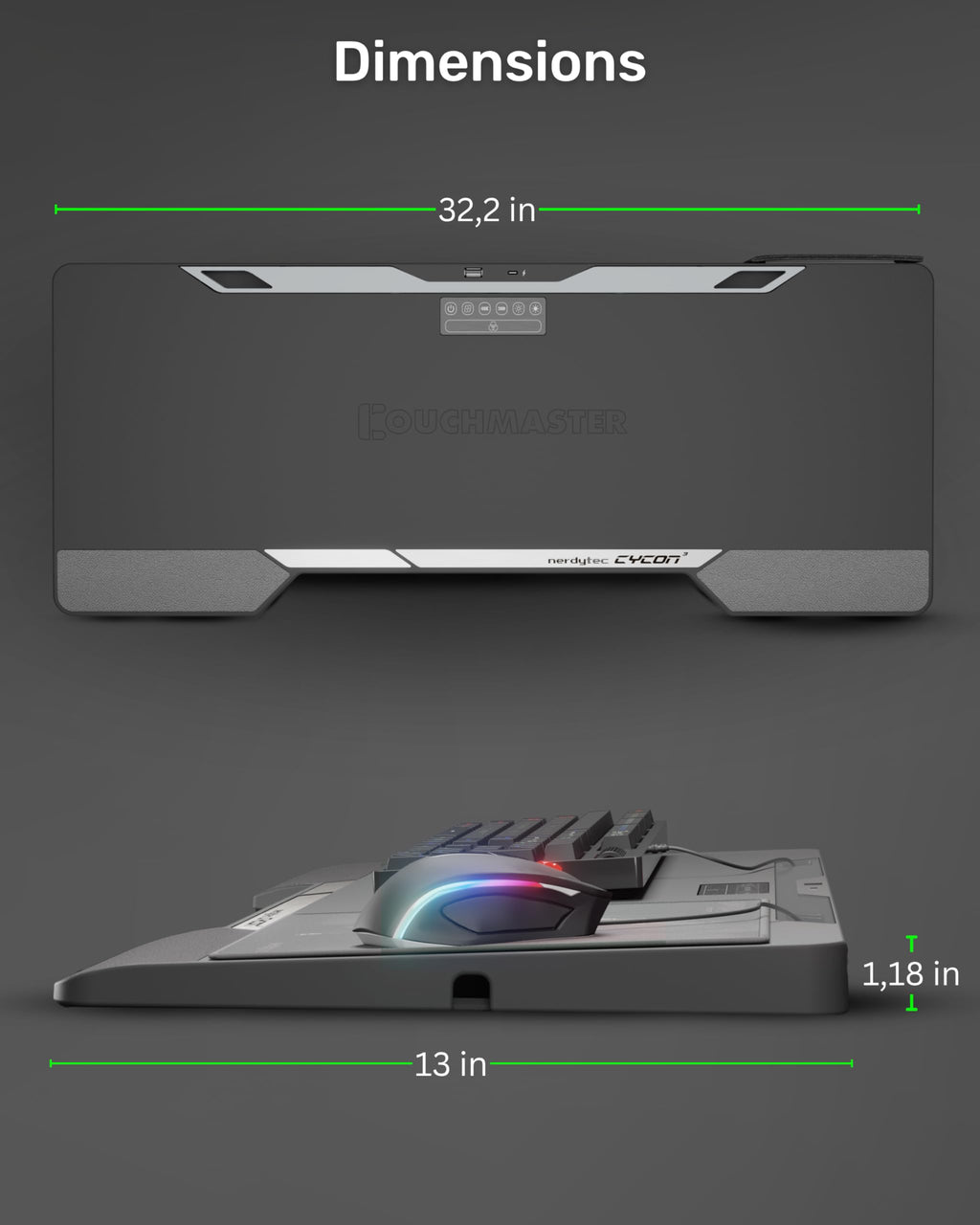 Lapboard³ with HORIZONLIGHT RGB Bar, Ultimate Ergonomic USB-Hub Gaming Lap Board for Couch and Bed, Large, Stable and Compatible with All Keyboards and Mice, Laptops, PCs, PS4/5, Xbox