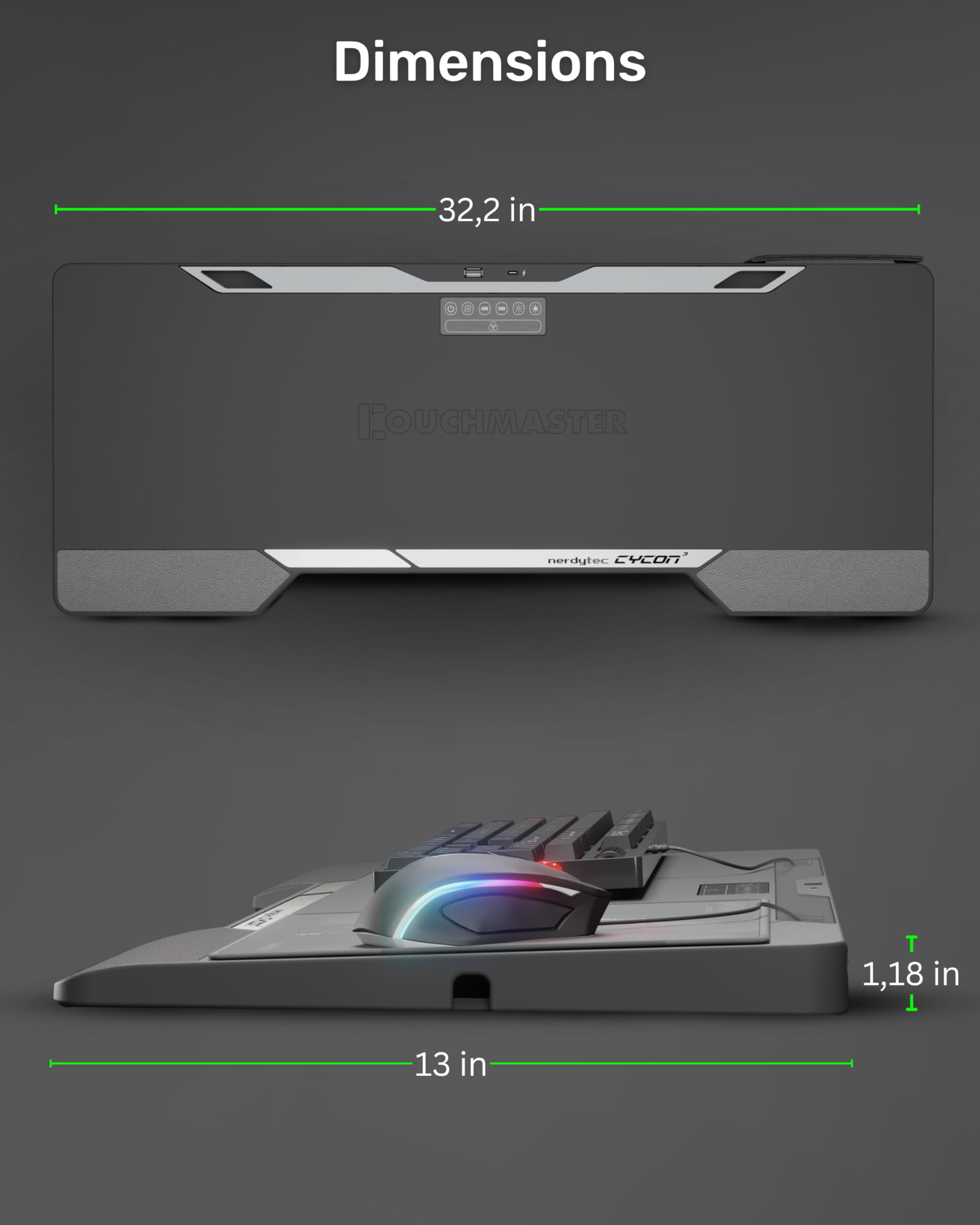 Lapboard³ with HORIZONLIGHT RGB Bar, Ultimate Ergonomic USB-Hub Gaming Lap Board for Couch and Bed, Large, Stable and Compatible with All Keyboards and Mice, Laptops, PCs, PS4/5, Xbox