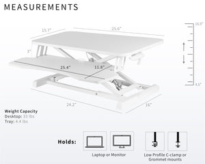 26 inch Desk Converter, K Series, Height Adjustable Sit to Stand Riser, Dual Monitor and Laptop Workstation with Keyboard Tray, White, DESK-V026KW