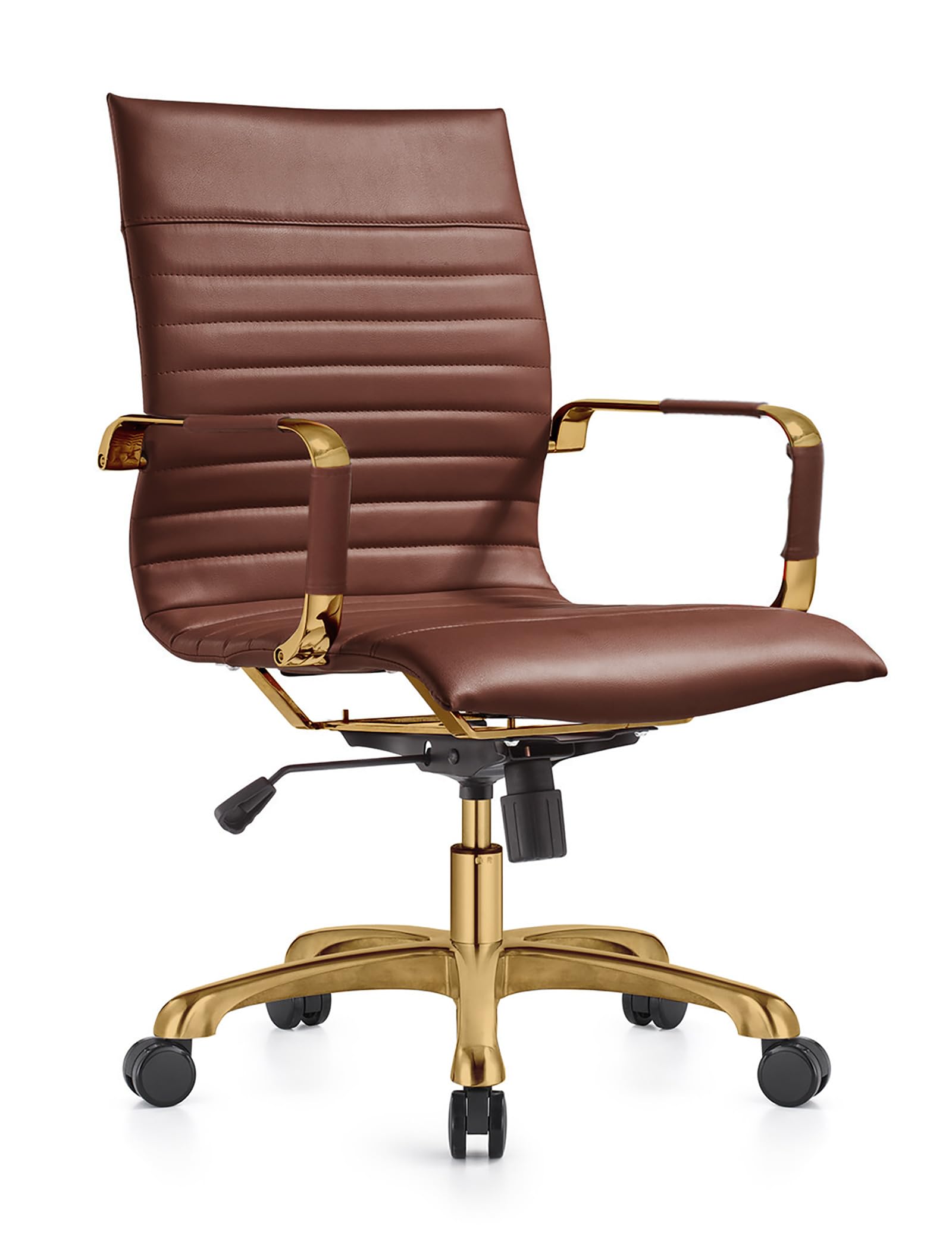 Qty 2 Modern Ergonomic Executive Office Chair, High-Back Leather Conference Desk Chair with Adjustable Height, Tilt Control, 360° Swivel & Gold Frame for Home Office