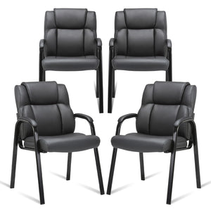 4 Pack, Leather Guest Chair with Padded Arm Rest for Reception Meeting Conference and Waiting Room Side Office Home Black