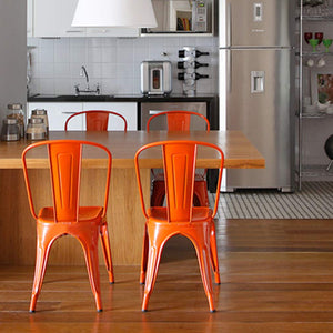 Set of 4 Metal Dining Chairs | Orange | Stackable Tolix Side Chairs with Backrest | Scratch-Resistant | Non-Slip Feet | Indoor/Outdoor Use | 330 lbs Capacity | Ideal for Kitchen & Restaurant