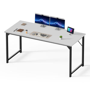 63 Inch Computer Desk for Home Office, Modern Study Work Table Simple Style for Bedroom, Large Writing Desks with Triangular Reinforcement, Wood White