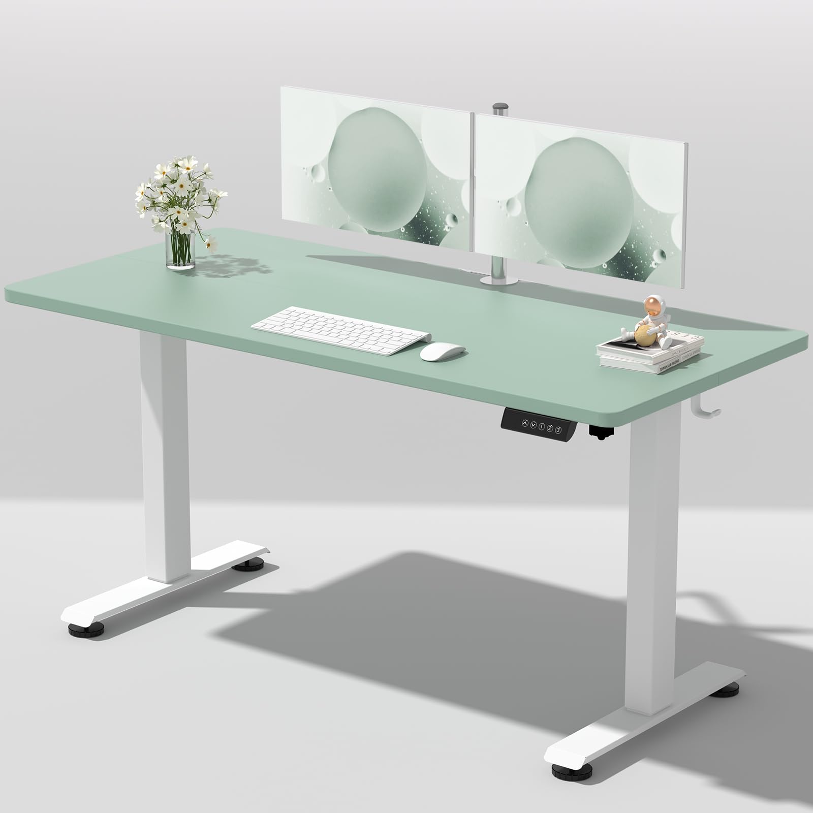 55 Inch Large Electric Standing Desk, 4 Memory Heights Adjustable,Sit to Stand Up, Work Home Office Computer Table for Study, Walking Pad, Writing, and Games, Wooden Desktop Desks, Green