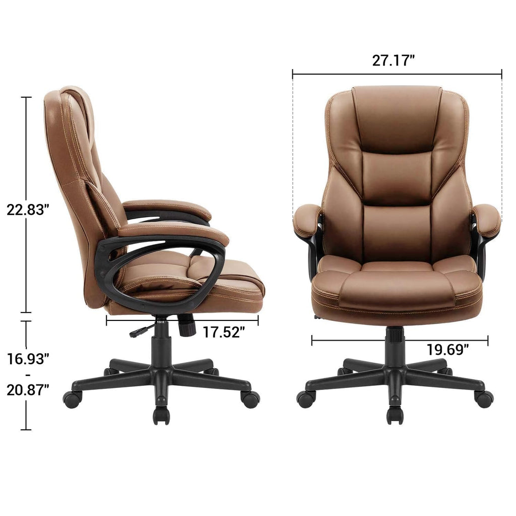 Office Executive Chair High Back Adjustable Managerial Home Desk Chair, Swivel Computer PU Leather Chair with Lumbar Support (2, Light Brown)