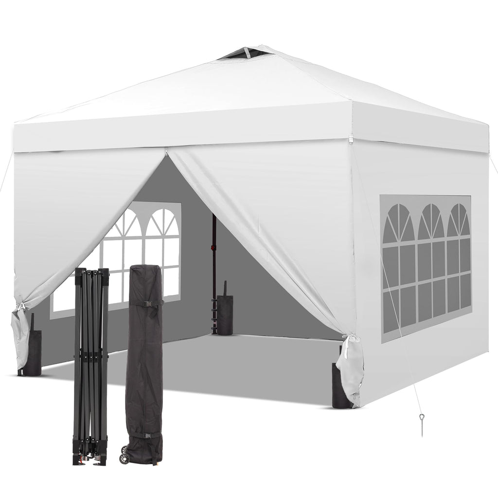 12x12 Pop Up Canopy Tent with 4 Sidewalls, Easy Set up with One Push Lift Gazebo with Wheel Bag and4 Sandbags,Carpas for Events, Parties,Camping, White.