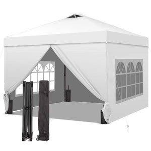 12x12 Pop Up Canopy Tent with 4 Sidewalls, Easy Set up with One Push Lift Gazebo with Wheel Bag and4 Sandbags,Carpas for Events, Parties,Camping, White.