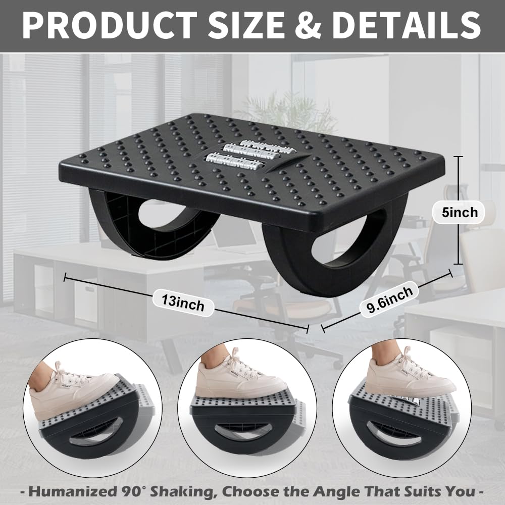 Foot Rest for Under Desk at Work - Ergonomic Foot Stools for Under Office Desk - Rocking Footrest with Roller Massager - Leg Rest for Chair, Computer Gaming -13" L x 9.6" W x 5" H