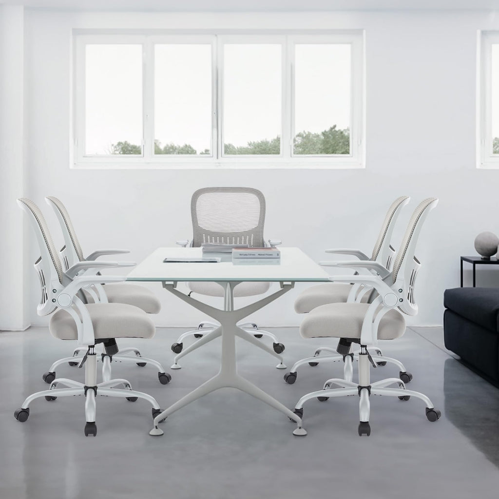 Home Office Managerial Executive Chair, Ergonomic Mesh Adjustable Swivel Mid-Back Chair with, Flip-up Arms, Comfortable Lumbar Support, Comfy Arms for Bedroom,Study,Student, Grey