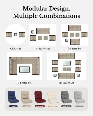 Luxury Patio Furniture Set with 6-inch Thick Cushion, Outdoor High Back Swivel Rocker Patio Chairs, 5PCS Wicker Conversation Set for Deck Yard and Poolside, Blue (V2)