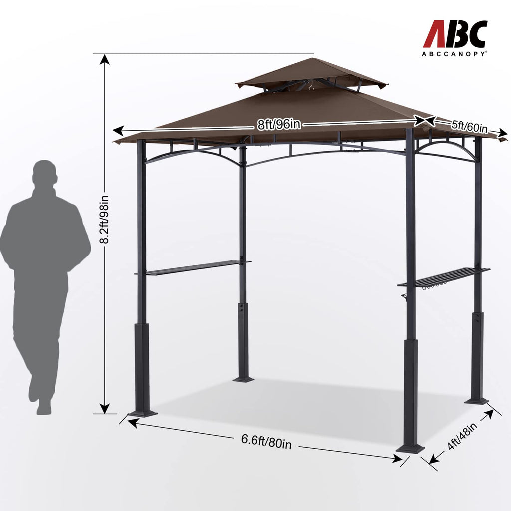 8x5 Grill Gazebo - Outdoor BBQ Canopy Shelter with Led Light for Patio Backyard Grilling (Brown)
