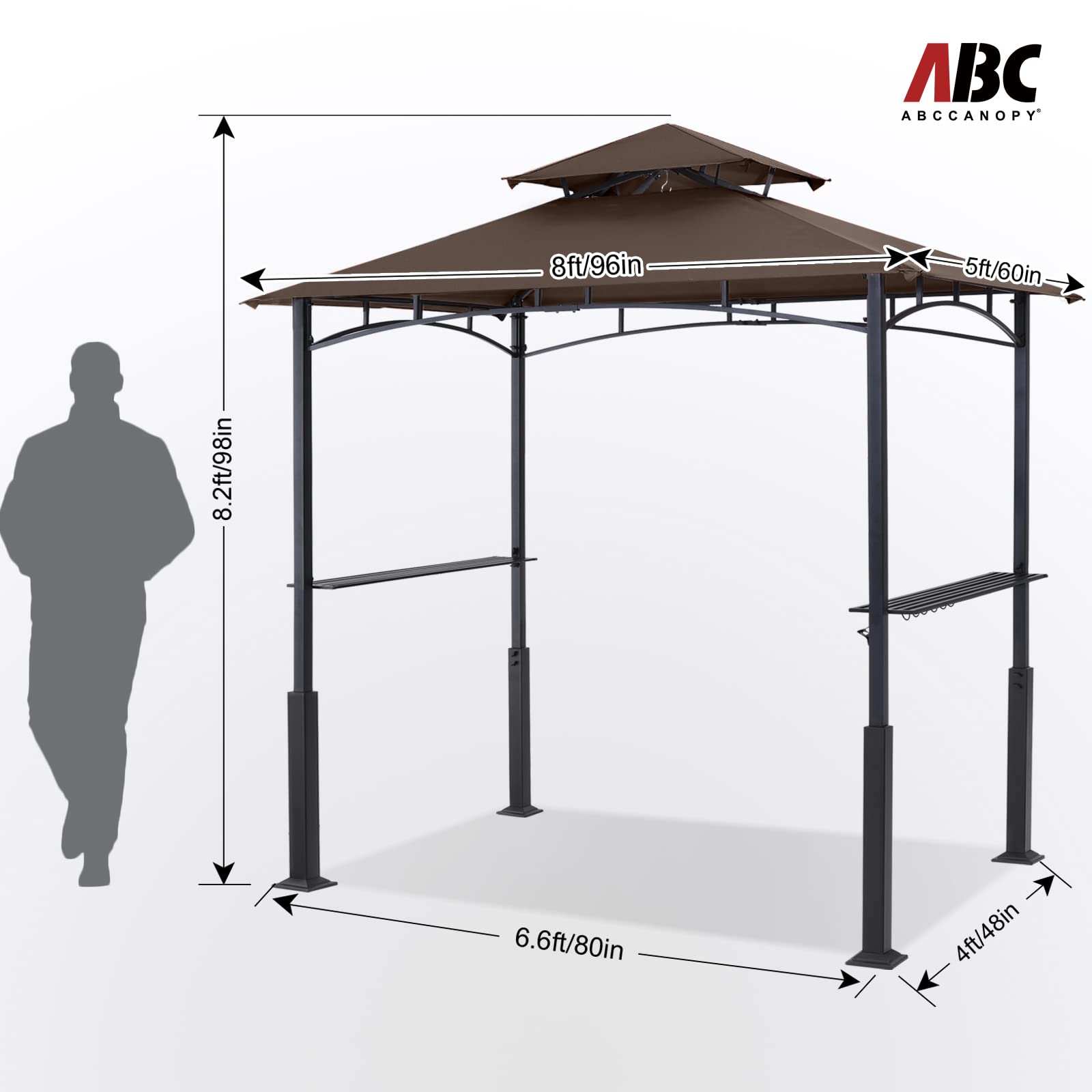 8x5 Grill Gazebo - Outdoor BBQ Canopy Shelter with Led Light for Patio Backyard Grilling (Brown)