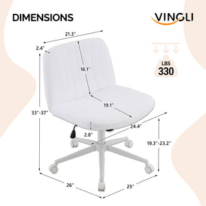 Criss Cross Legged Chair,Wide Comfy Office Desk Chair,Dual-Use with/no Wheels Computer Task Chair,Swivel Armless Vanity Boucle Chair for Study,Make Up,Home Office,Teddy Fleece,White
