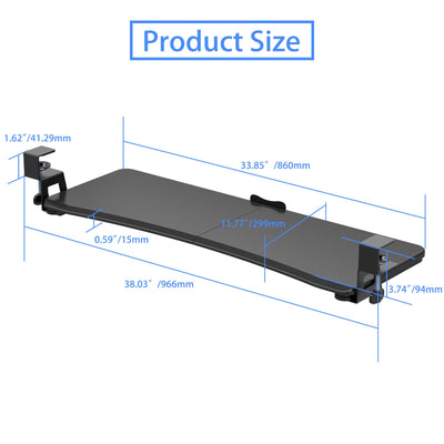 Large Keyboard Tray Under Desk Pull Out with C Clamp Mount, Computer Keyboard & Mouse Tray, 34 (38 Including Clamps) x 11.8 inch Slide-Out Platform Computer Drawer for Typing, Black, DSF1LB
