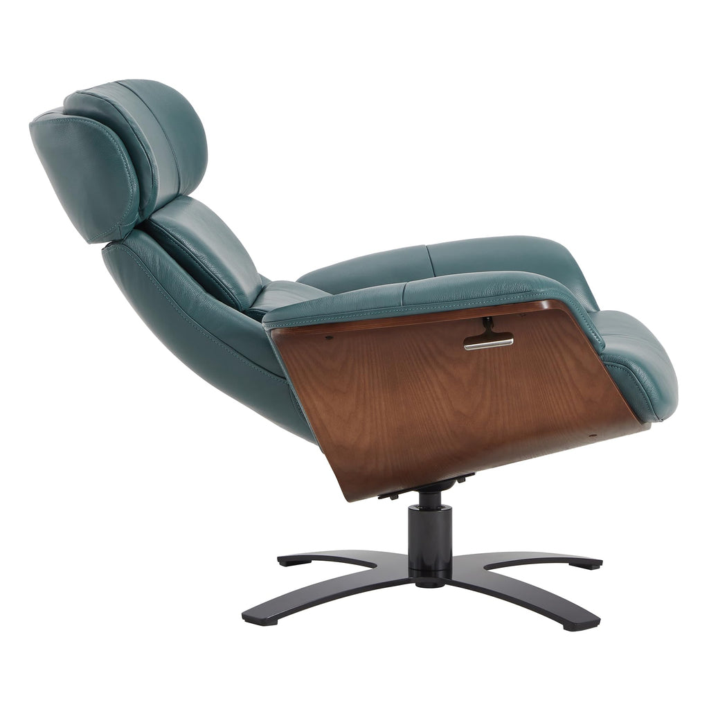 Genuine Leather Reclining Swivel Chair with Adjustable Headrest and Ottoman for Living Room, Teal