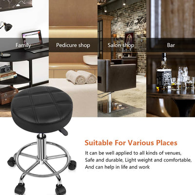 Round Rolling Stool Chair PU Leather Height Adjustable Swivel Drafting Work SPA Shop Medical Salon Stools with Wheels Office Chair Small (Black)