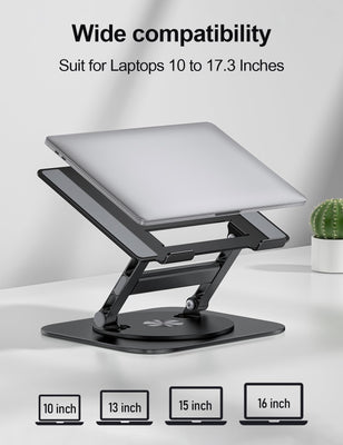 Laptop Stand, H-Design Stable Computer Stand, Ergonomic Laptop Riser with 360° Rotating Base, Notebook Compatible with All 10-17” Laptops, Black