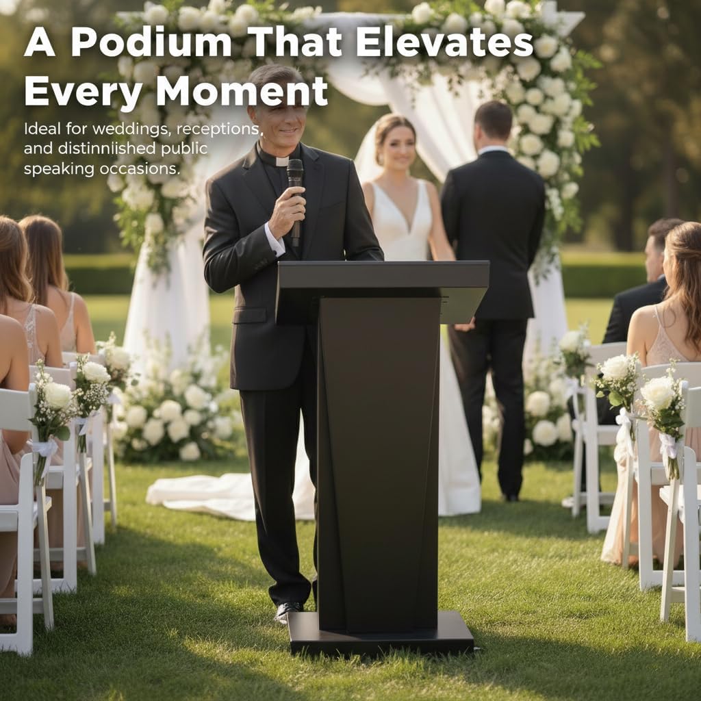 Metal Podium Stand, Lectern for Presentations (Black-03)