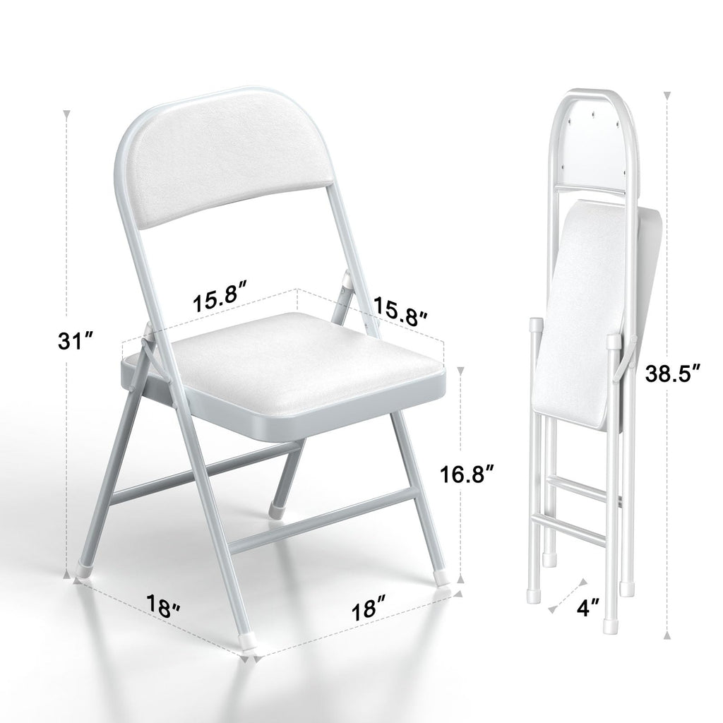 4 Pack Folding Chairs with Padded Vinyl Cushion Chairs with Comfortable Cushion and Durable Steel Frame for Home and Office, for Indoor and Outdoor Events (White, Vinyl)