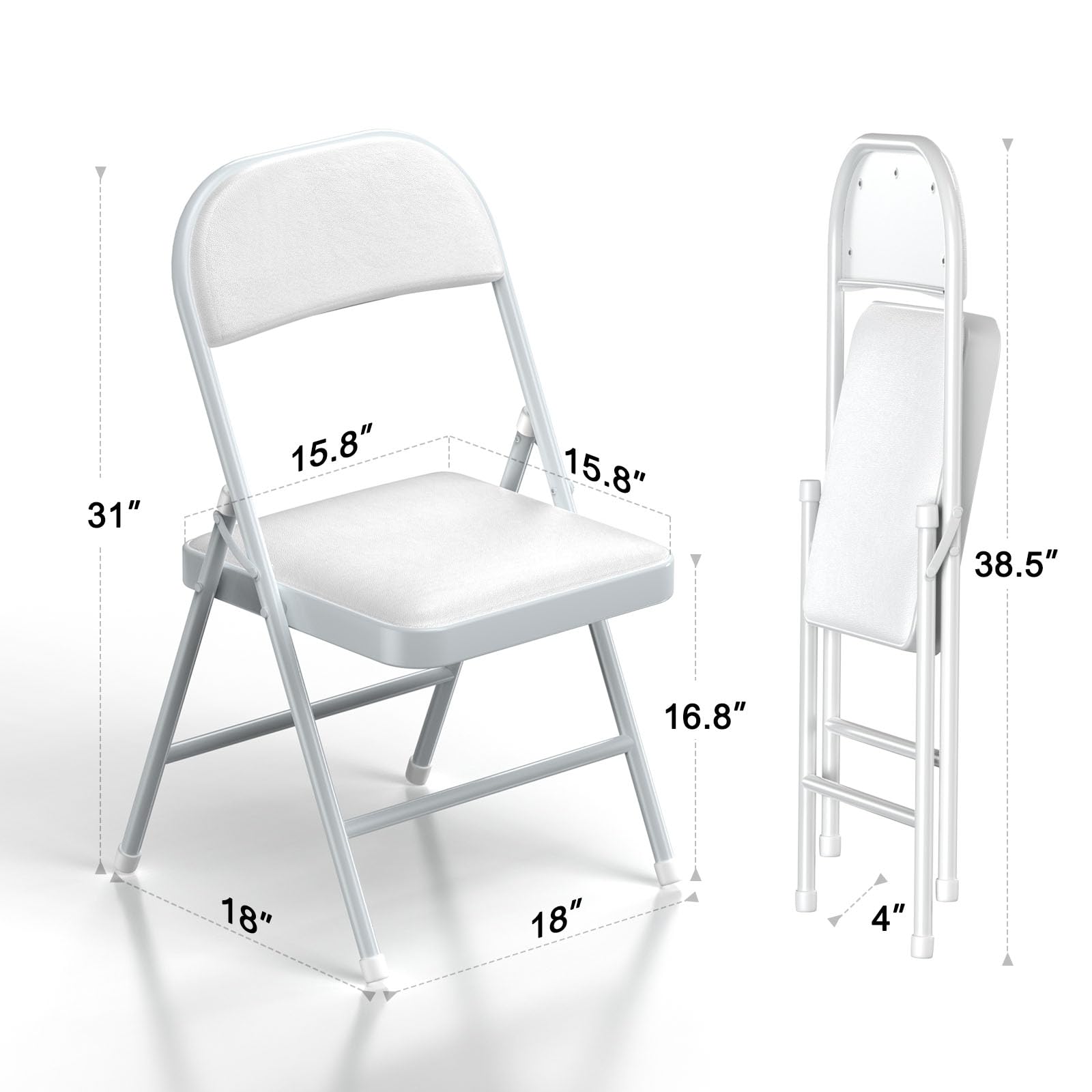 4 Pack Folding Chairs with Padded Vinyl Cushion Chairs with Comfortable Cushion and Durable Steel Frame for Home and Office, for Indoor and Outdoor Events (White, Vinyl)