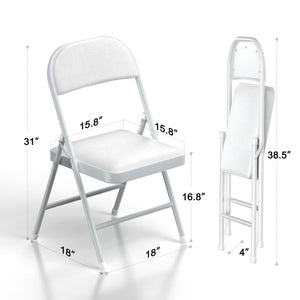 4 Pack Folding Chairs with Padded Vinyl Cushion Chairs with Comfortable Cushion and Durable Steel Frame for Home and Office, for Indoor and Outdoor Events (White, Vinyl)