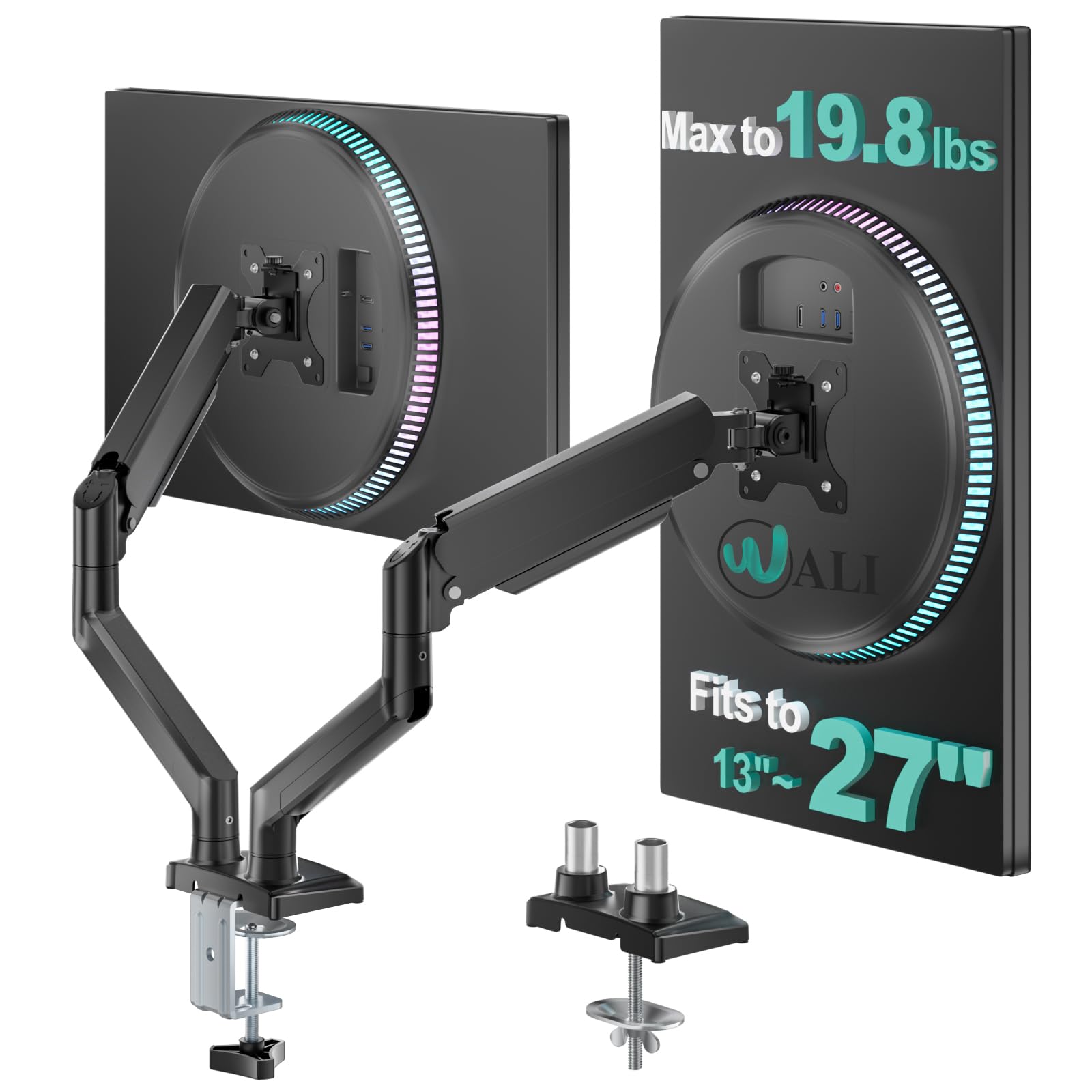 Dual Monitor Mount for 13-27 inch Screens, Dual Monitor Arms for 2 Monitors Holds 19.8 lbs, Adjustable Dual Monitor Stand for Desk, VESA Mount 75x75/100x100mm (GSMP002), Black