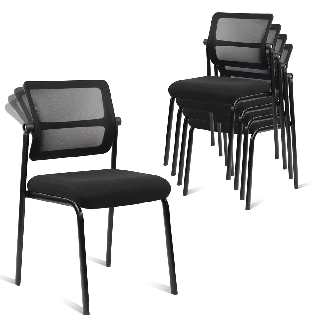 CLATINA Stacking Armless Office Waiting Room Chair with Adjustable Backrest, Stackable Mesh Guest Reception Desk Chairs with Ergonomic Lumbar Support for Conference Lobby Side School, Black, 4 Pack