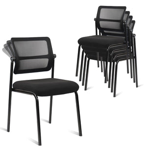 CLATINA Stacking Armless Office Waiting Room Chair with Adjustable Backrest, Stackable Mesh Guest Reception Desk Chairs with Ergonomic Lumbar Support for Conference Lobby Side School, Black, 4 Pack