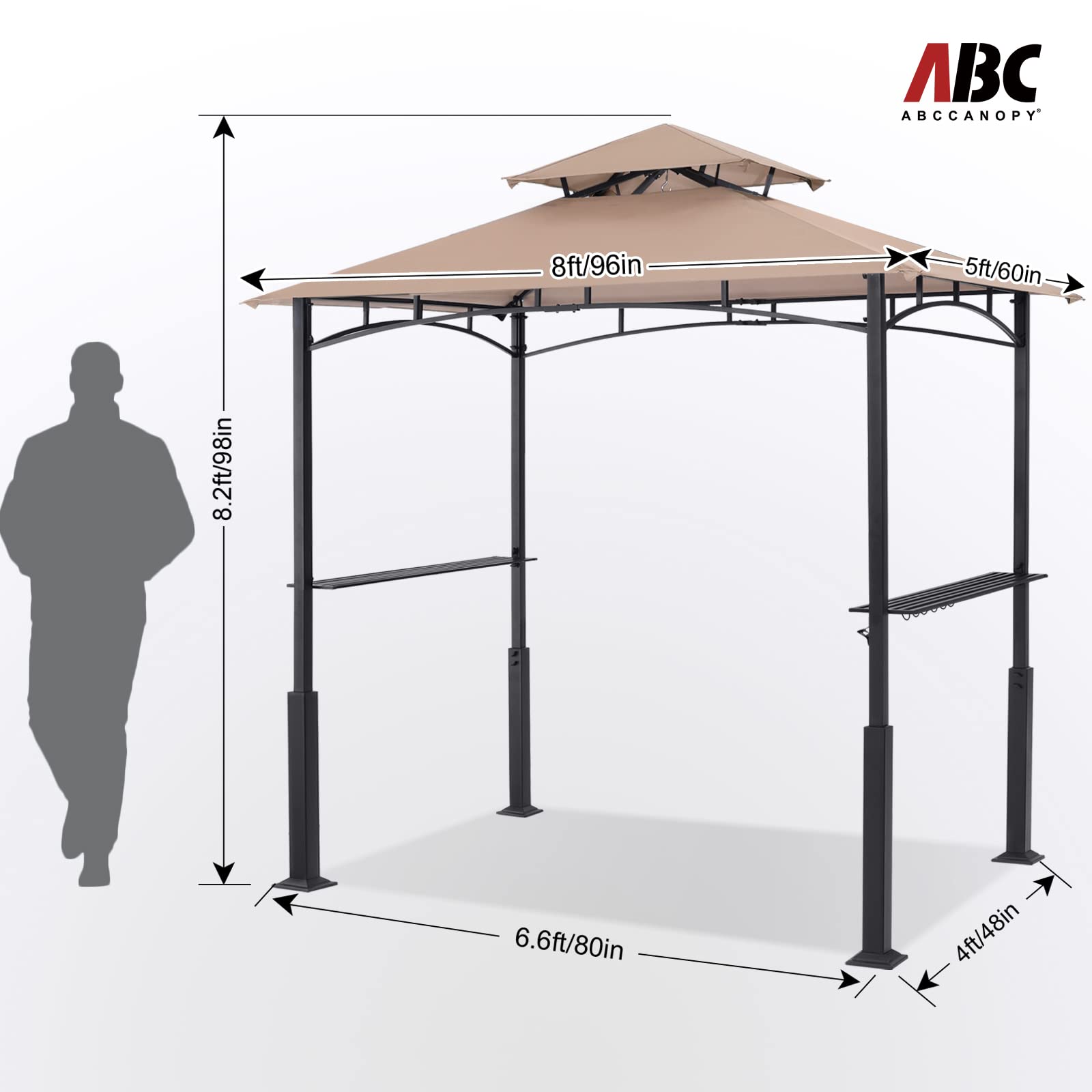 8x5 Grill Gazebo - Outdoor BBQ Canopy Shelter with Led Light for Patio Backyard Grilling (Khaki)