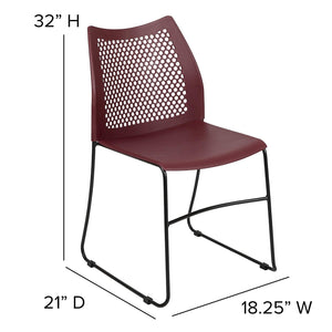HERCULES Series 661 lb. Capacity Burgundy Stack Chair with Air-Vent Back and Black Powder Coated Sled Base
