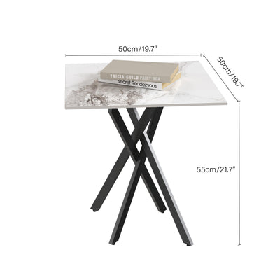White Marble Side Coffee Table with Metal Legs, Samll Sintered Stone Square Modern End Table for Living Room Sofa Table Home Bed Office (1 Piece, 20