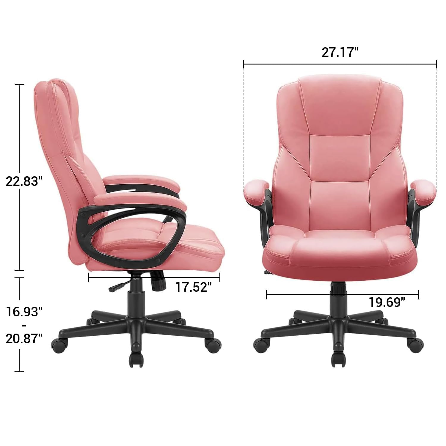 Office Executive Chair High Back Adjustable Managerial Home Desk Chair, Swivel Computer PU Leather Chair with Lumbar Support (2, Pink)