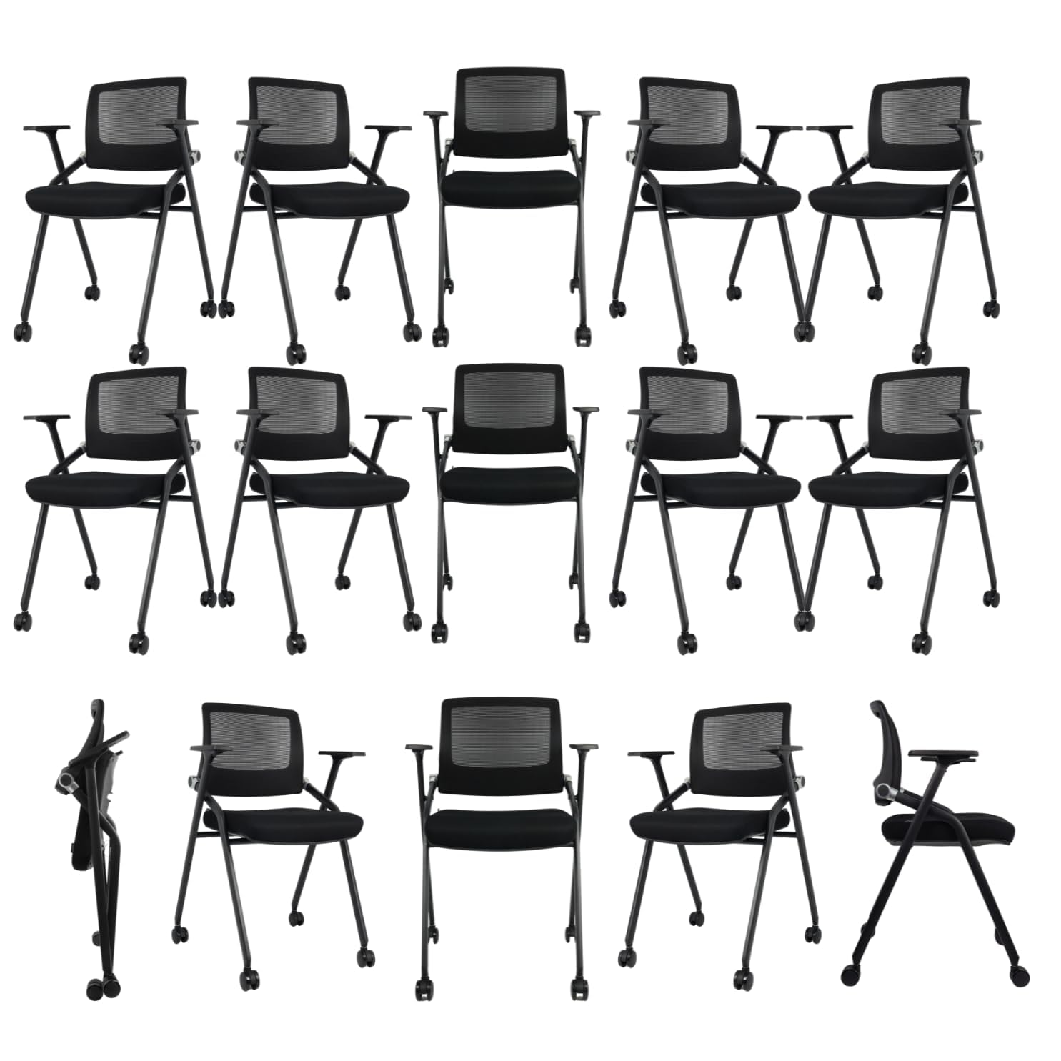 30 Pack Foldable Office Chairs with Wheels, Mesh Back, Arms and Portable - Folding Office Chairs Stackable for Conference Room Chair, Office Guest & Reception & Meeting Chair - (Black) 300 lbs.