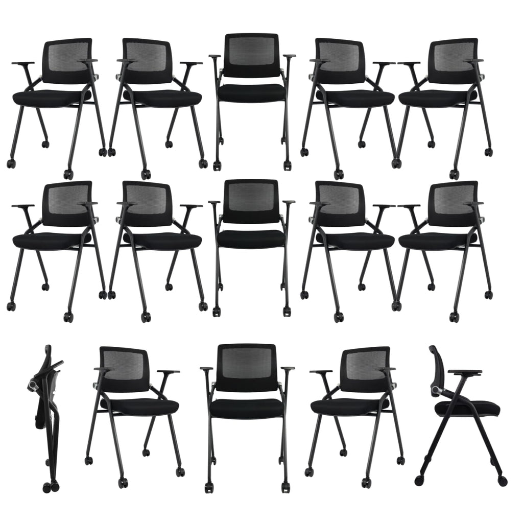 30 Pack Foldable Office Chairs with Wheels, Mesh Back, Arms and Portable - Folding Office Chairs Stackable for Conference Room Chair, Office Guest & Reception & Meeting Chair - (Black) 300 lbs.