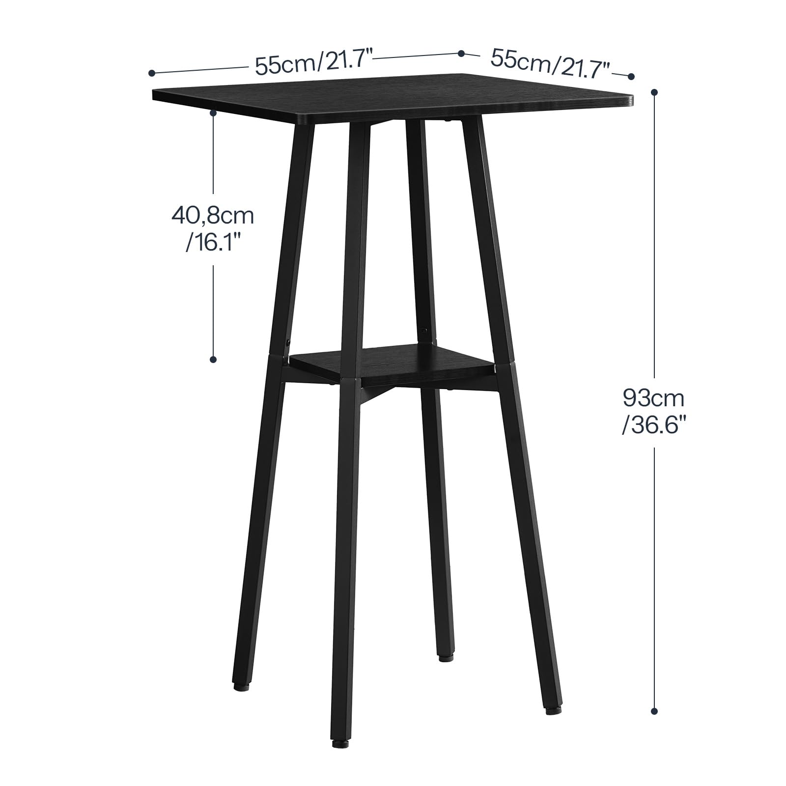Bar Table, 2-Tier High Top Pub Table, Counter Height Table with Storage, Small Kitchen Dining Table, 36.6" High Bar Table for Living Room Party, Easy to Assemble, Black