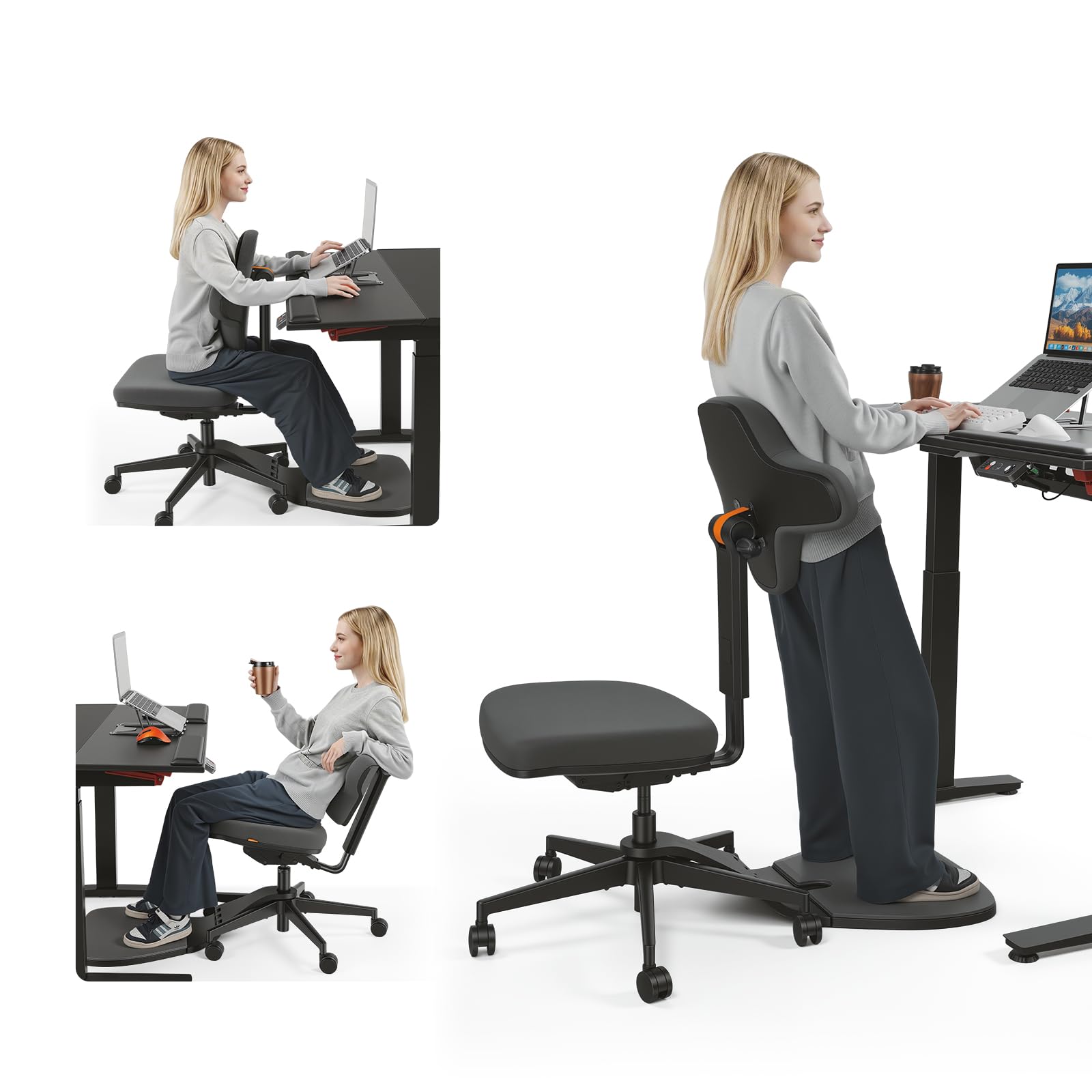 Standing Desk Chair, Standing Mate Chair for Sit-Stand, Ergonomic Leaning Perch Chair with Anti-Fatigue Mat, Standing Stool, Saddle Chair, Height Adjustable Home Office Posture Seat-MT-M-DG